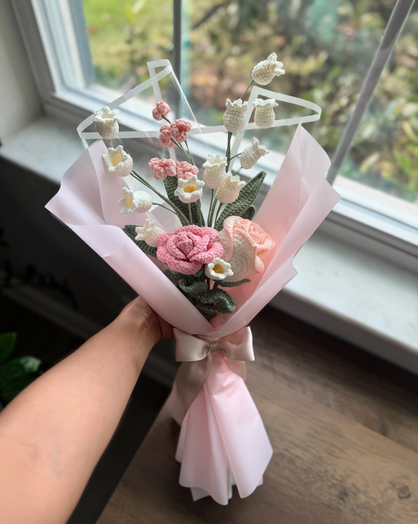 Blush Whisper Sonata – Pink Roses with Soft Baby’s Breath & Canterbury Bells