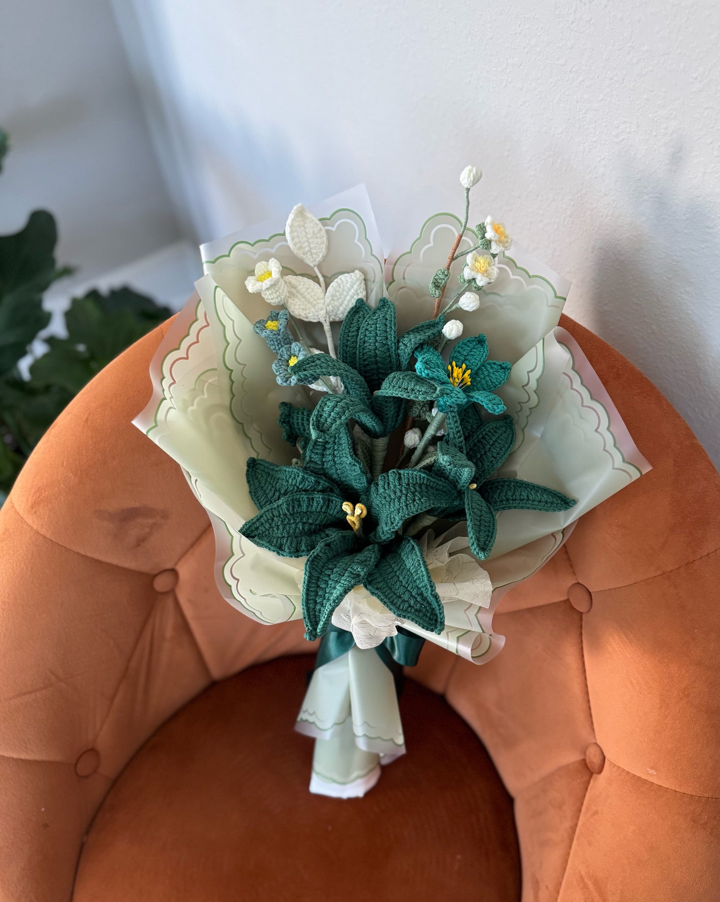 Midnight Emerald Bloom – Dark Teal Stargazer Lilies with Apricot & White Blossoms