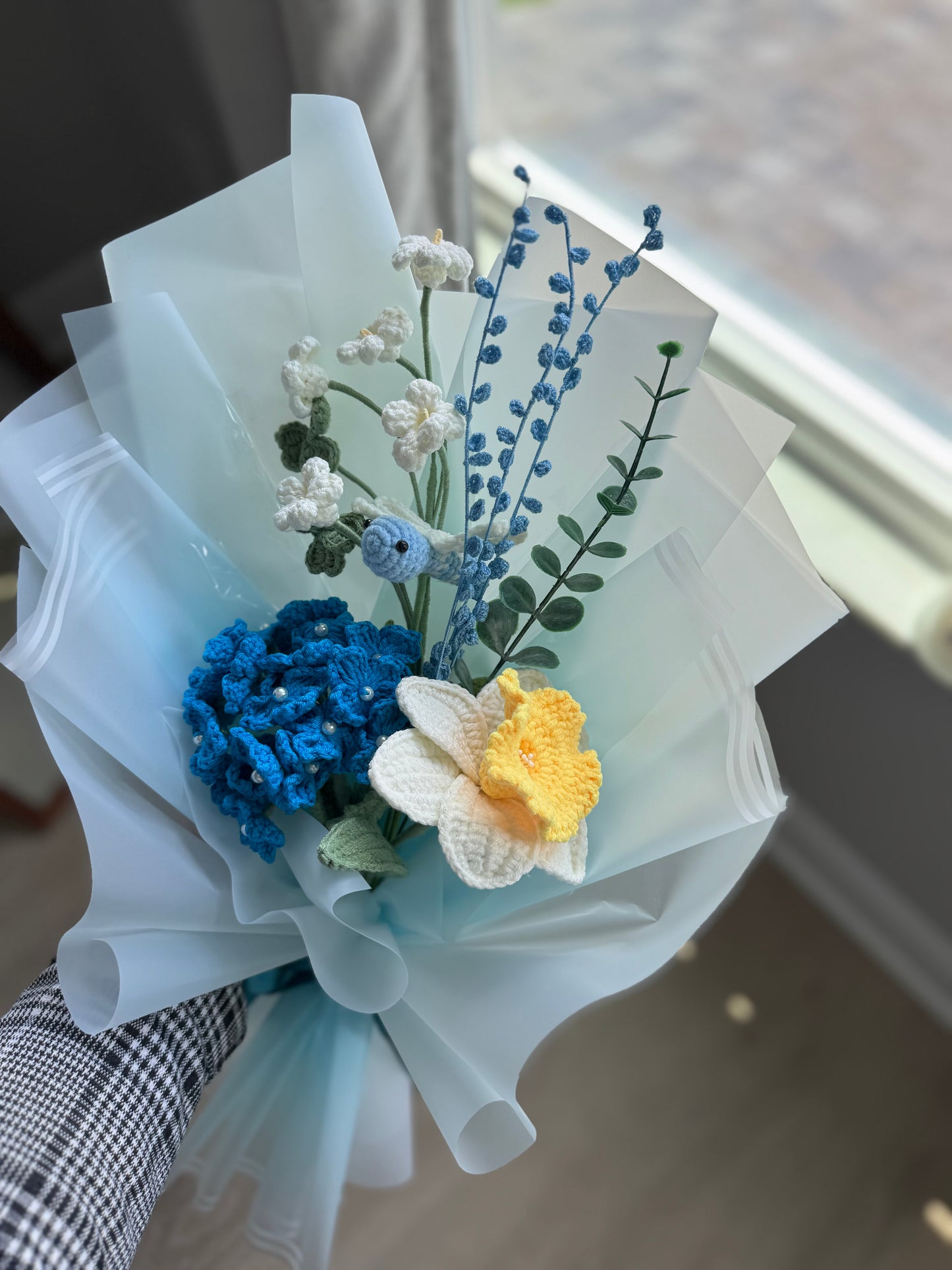 Dragonfly’s Bluebell Dream Crochet Bouquet 🩵✨