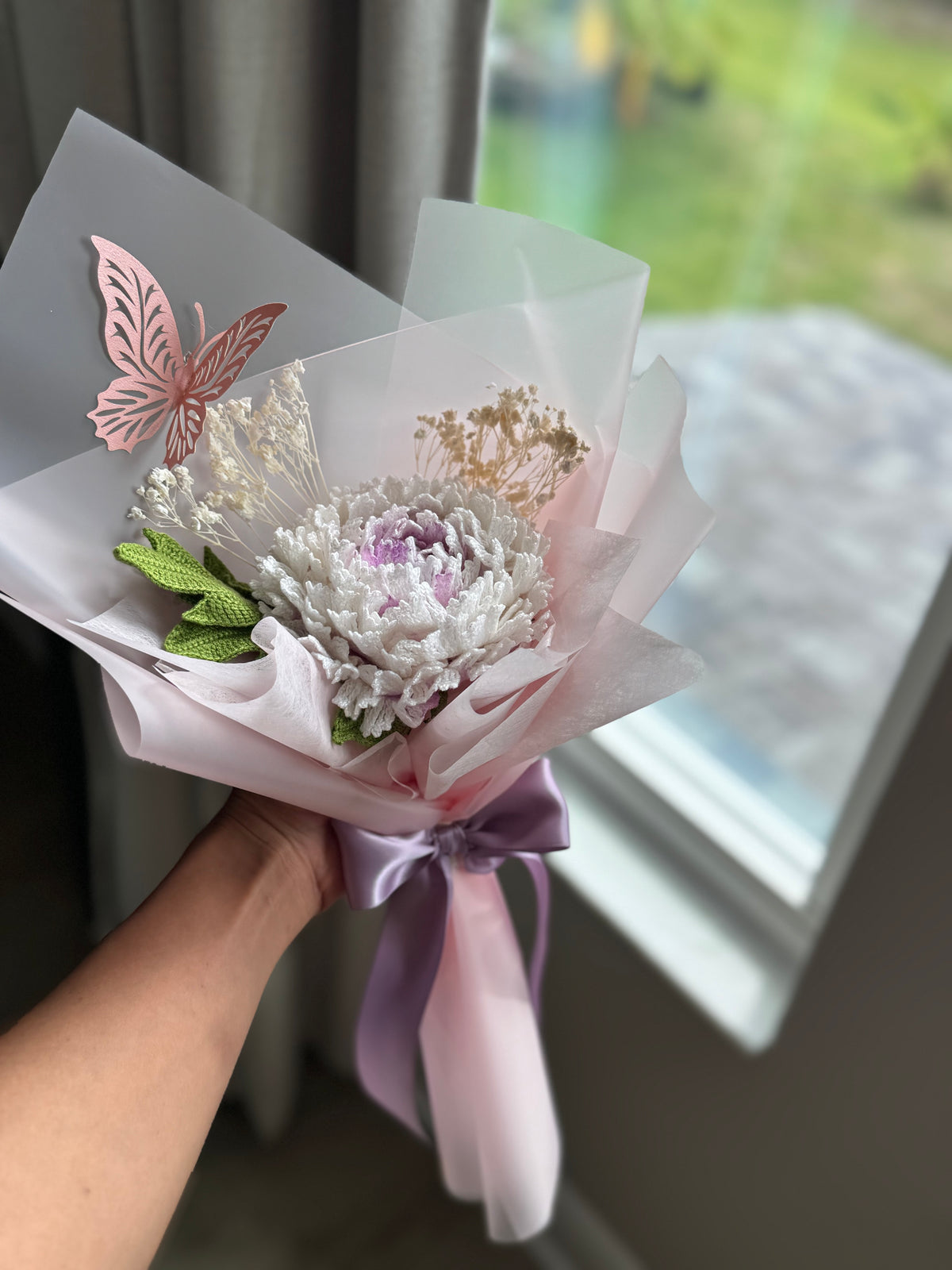 Ivory Lilac Reverie – Luxury Crochet Peony Bouquet