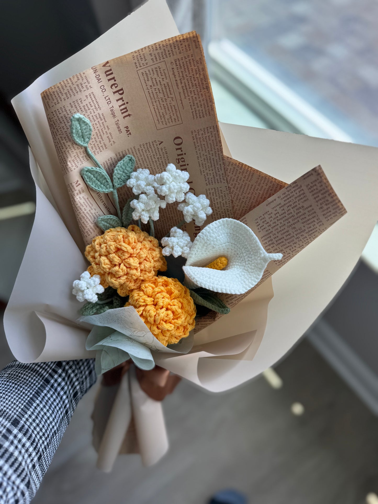 Marigold & Ivory Meadow Crochet Bouquet