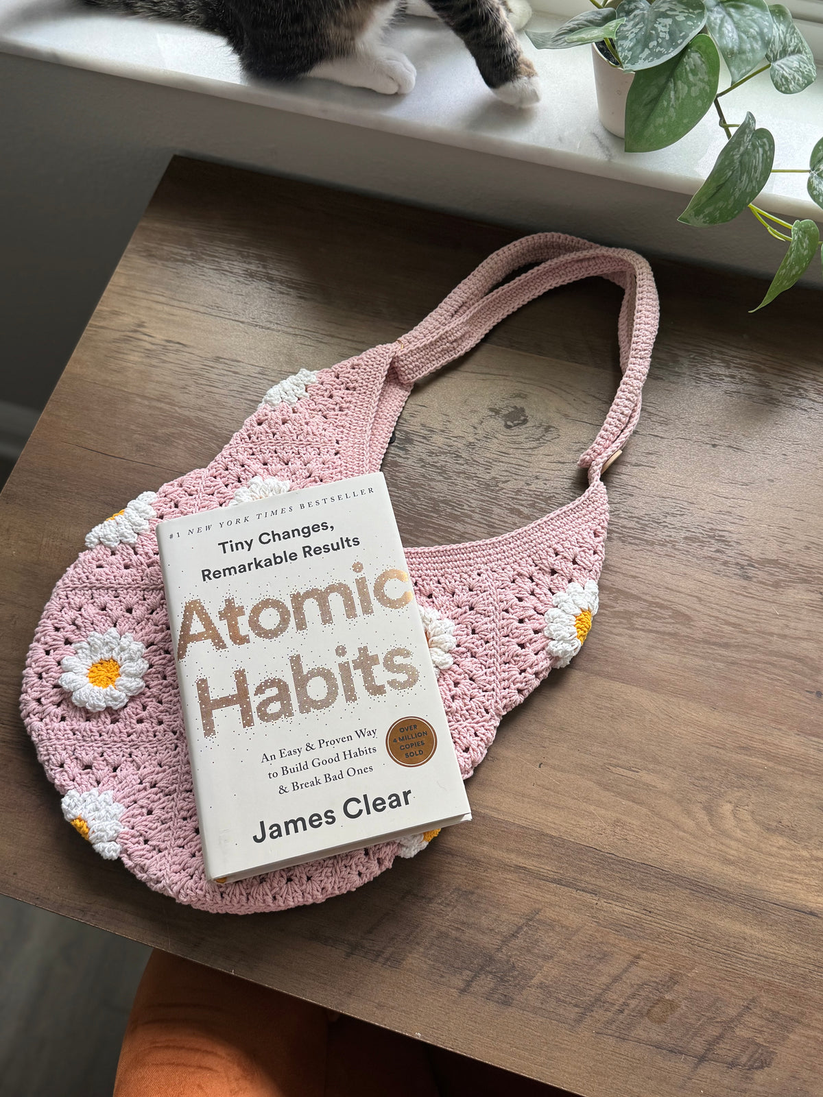 Soft Pink Crochet Daisy Bag – Handmade 100% Cotton Floral Shoulder Bag with Adjustable Strap 🌼