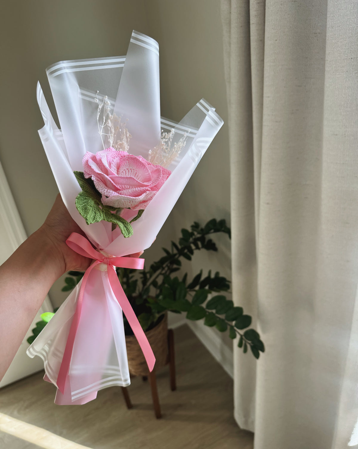 Blushing Romance | Luxury Hand-Painted Fine Yarn Crochet Rose