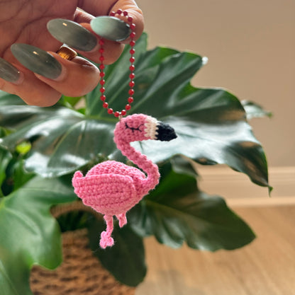 Handmade Crochet Mini Flamingo Keychain – Cute Amigurumi Bird Charm, Tropical Kawaii Bag Accessory, Unique Gift Idea 🦩✨