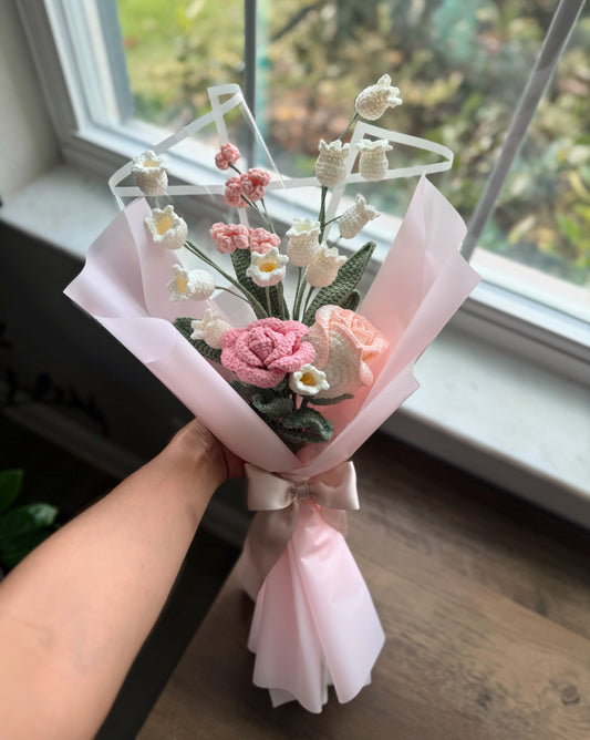 Blush Whisper Sonata – Pink Roses with Soft Baby’s Breath & Canterbury Bells