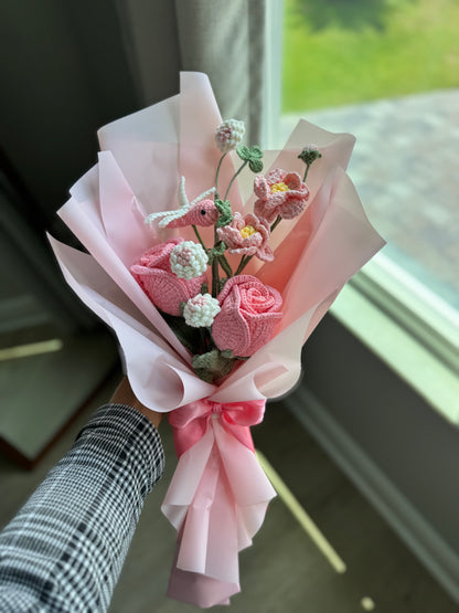 Dragonfly’s Rose Garden Crochet Bouquet 🩷