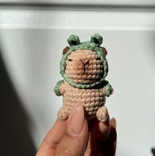 Capybara with Frog backpack and hat