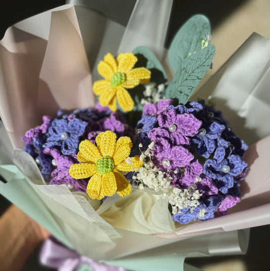 Golden Cosmos & Violet Hydrangea Harmony