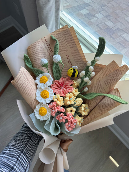 Honeybee’s Cottage Garden Crochet Bouquet 🐝🌼🍃