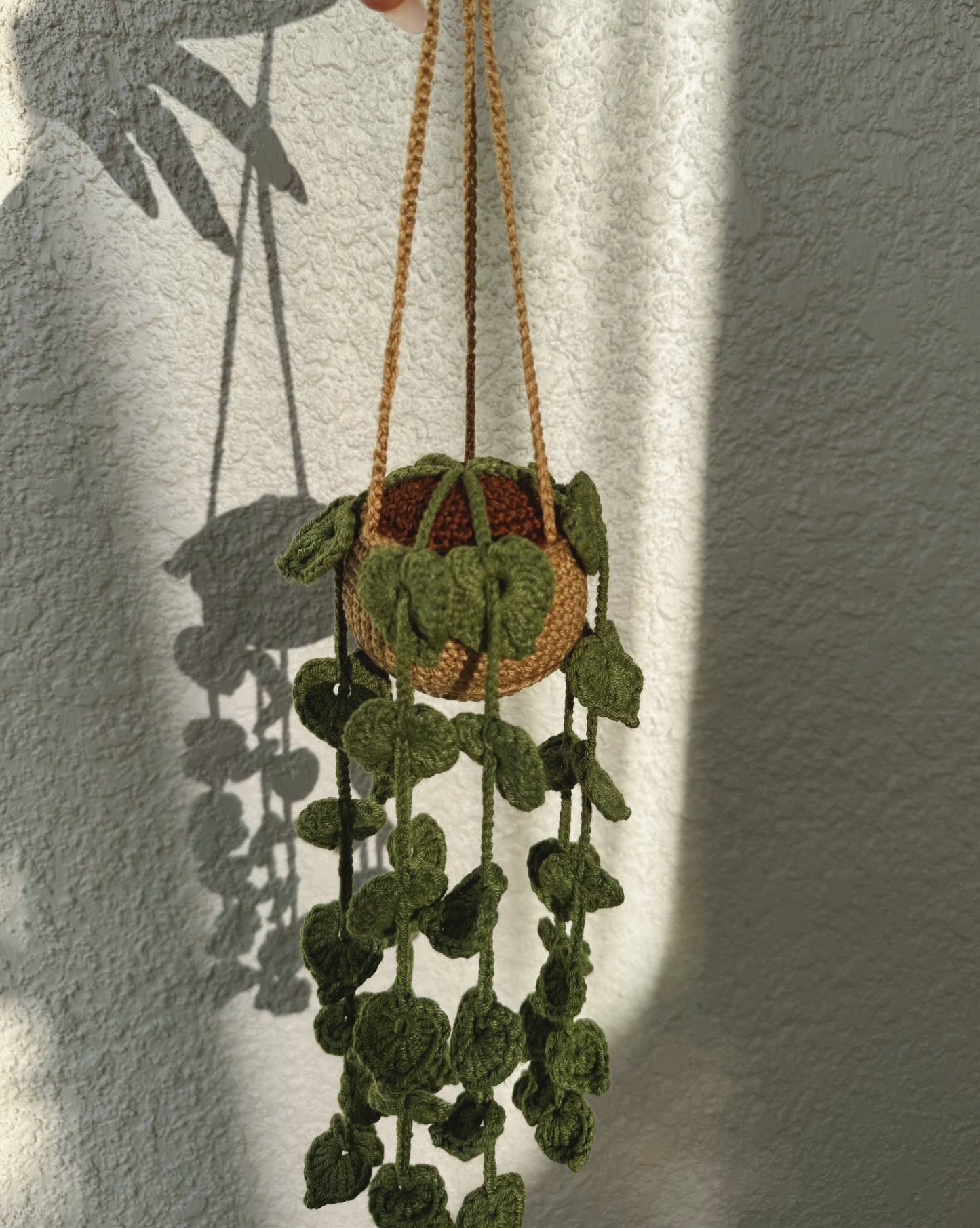 Handmade Crochet String of Hearts Hanging Plant | Faux Houseplant Home Décor