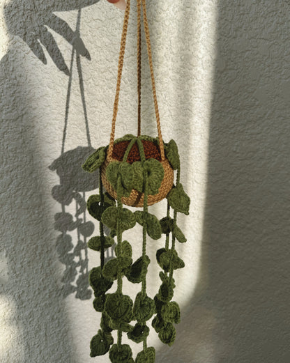 Handmade Crochet String of Hearts Hanging Plant | Faux Houseplant Home Décor