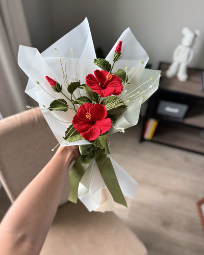 Crochet Scarlet Hibiscus Bloom Bouquet No.1
