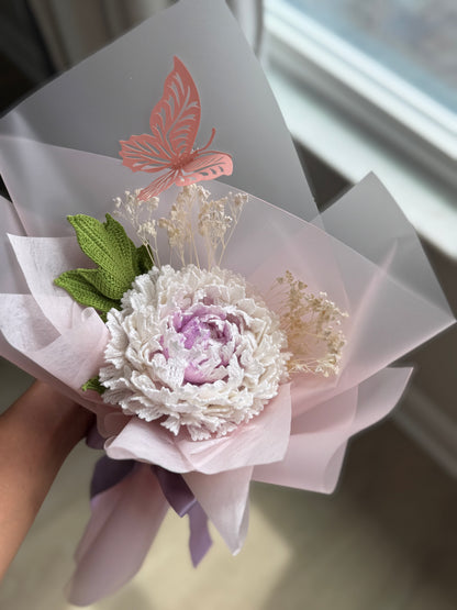 Ivory Lilac Reverie – Luxury Crochet Peony Bouquet