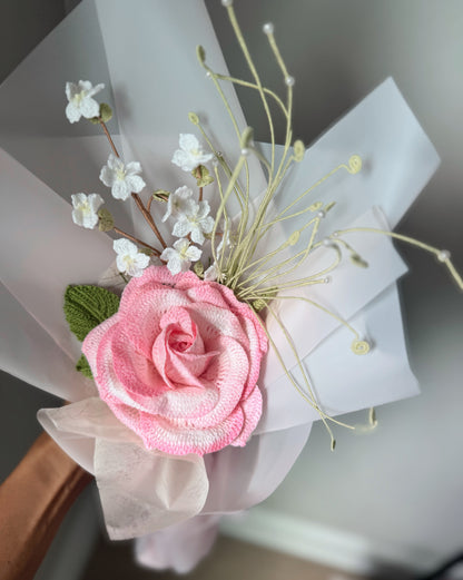 Blush Rose & Sakura Whisper – Crochet Flower Bouquet