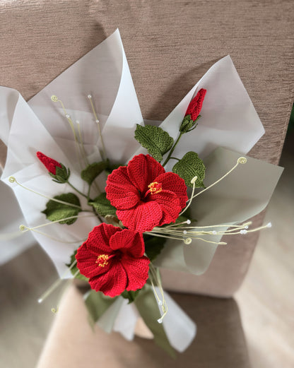 Crochet Scarlet Hibiscus Bloom Bouquet No.1