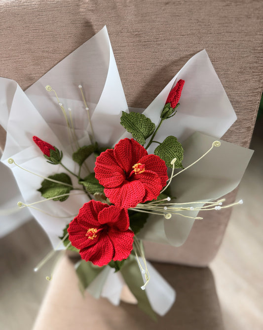 Crochet Scarlet Hibiscus Bloom Bouquet No.1