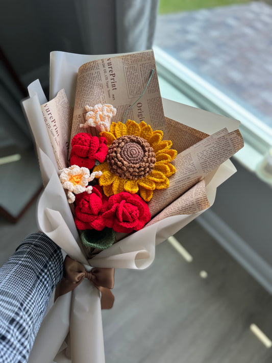 Scarlet & Sunshine Garden Crochet Bouquet