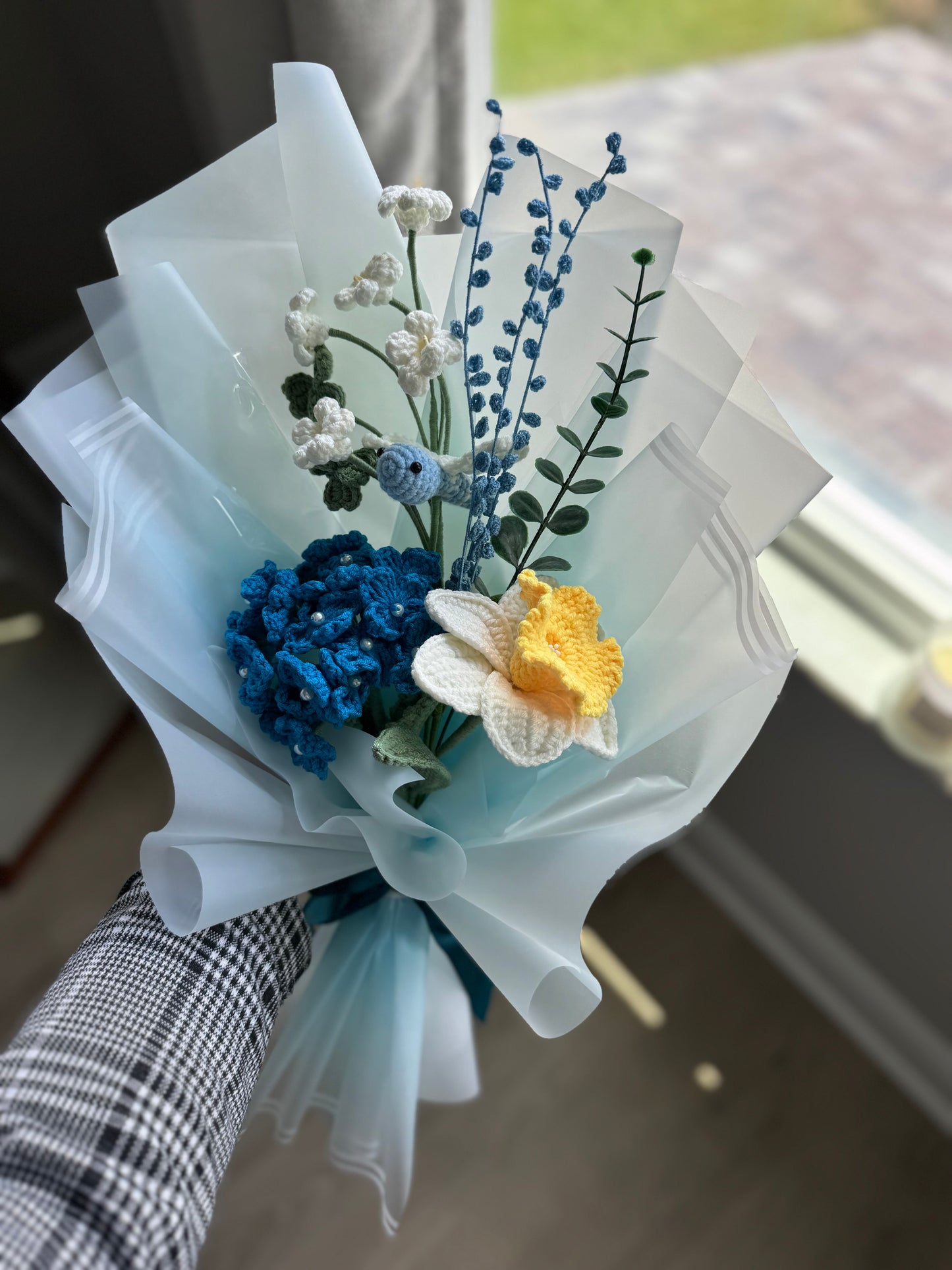 Dragonfly’s Bluebell Dream Crochet Bouquet 🩵✨
