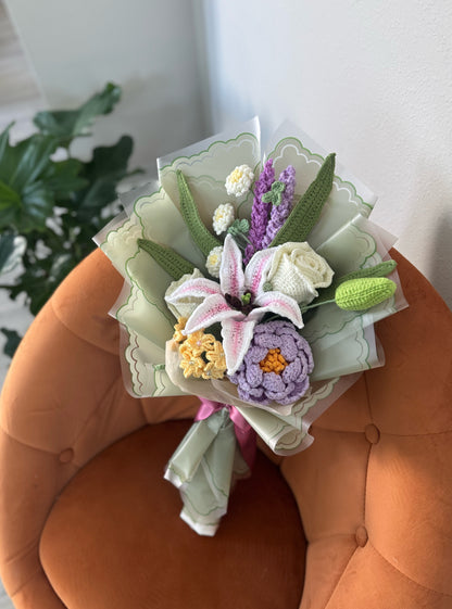 Royal Meadow Reverie – Purple Peony with White Roses, Lavender & Stargazer Lily
