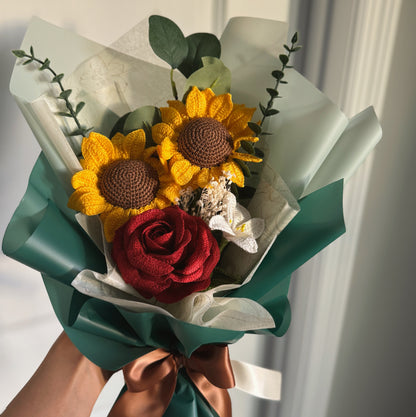 Golden Sunflower & Ruby Rose Bloom