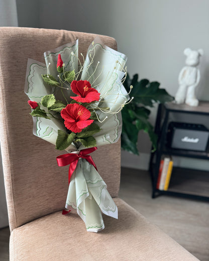 Crochet Scarlet Hibiscus Bloom Bouquet No.2