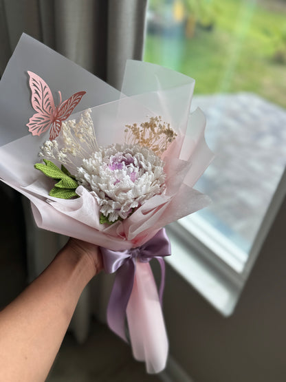 Ivory Lilac Reverie – Luxury Crochet Peony Bouquet
