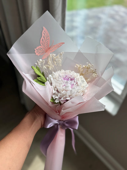 Ivory Lilac Reverie – Luxury Crochet Peony Bouquet