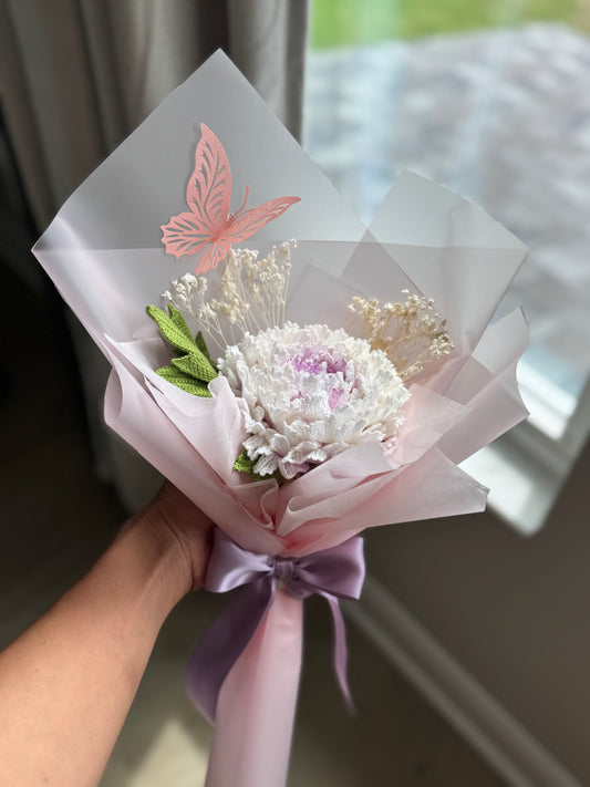 Ivory Lilac Reverie – Luxury Crochet Peony Bouquet