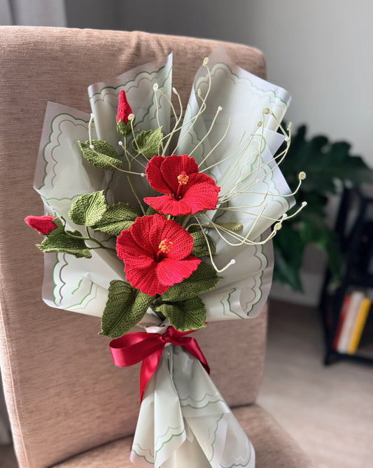 Crochet Scarlet Hibiscus Bloom Bouquet No.2