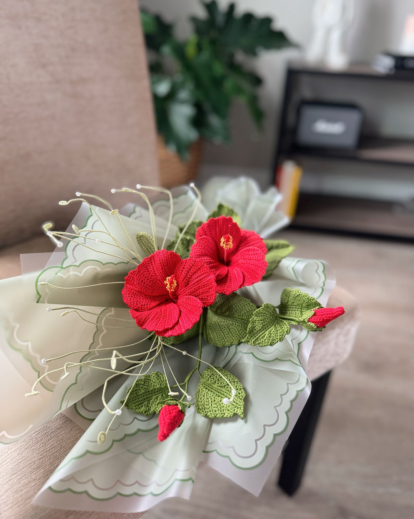 Crochet Scarlet Hibiscus Bloom Bouquet No.2