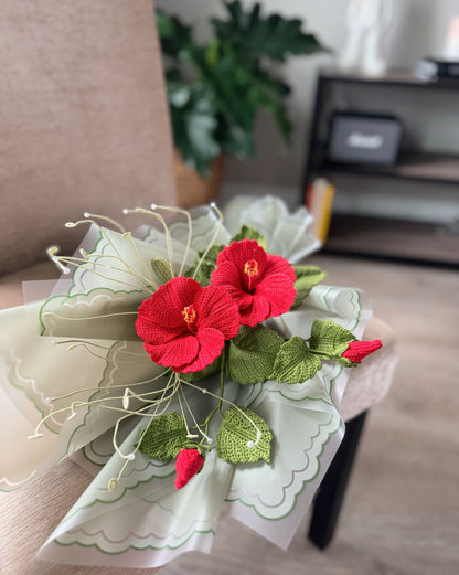 Crochet Scarlet Hibiscus Bloom Bouquet No.2
