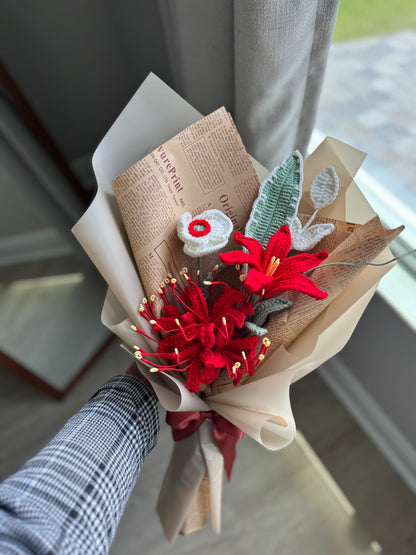 Scarlet Whispers Crochet Bouquet 🌺🌿