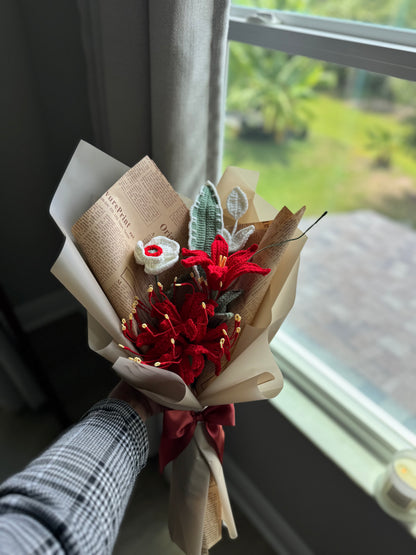 Scarlet Whispers Crochet Bouquet 🌺🌿