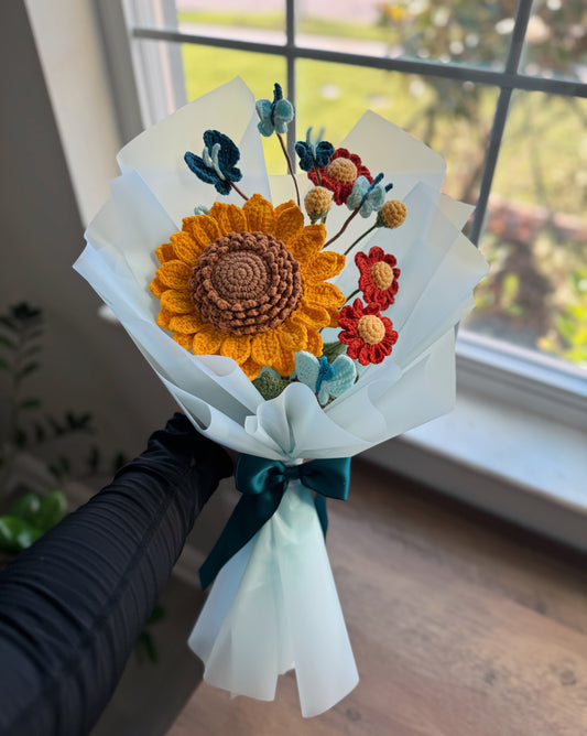 Golden Sun & Blue Butterfly Bouquet