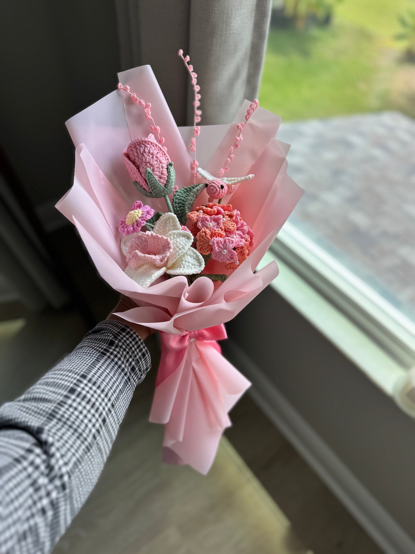 Dragonfly’s Blushing Rose Garden Crochet Bouquet 🩷✨