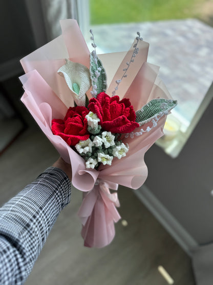 Crimson Roses & Ivory Whispers Crochet Bouquet 🌹🤍