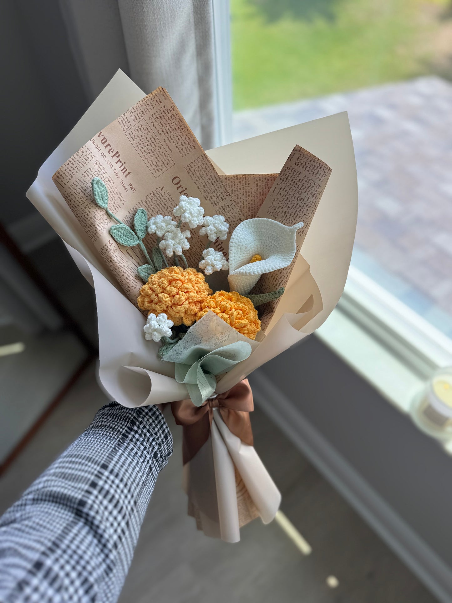 Marigold & Ivory Meadow Crochet Bouquet