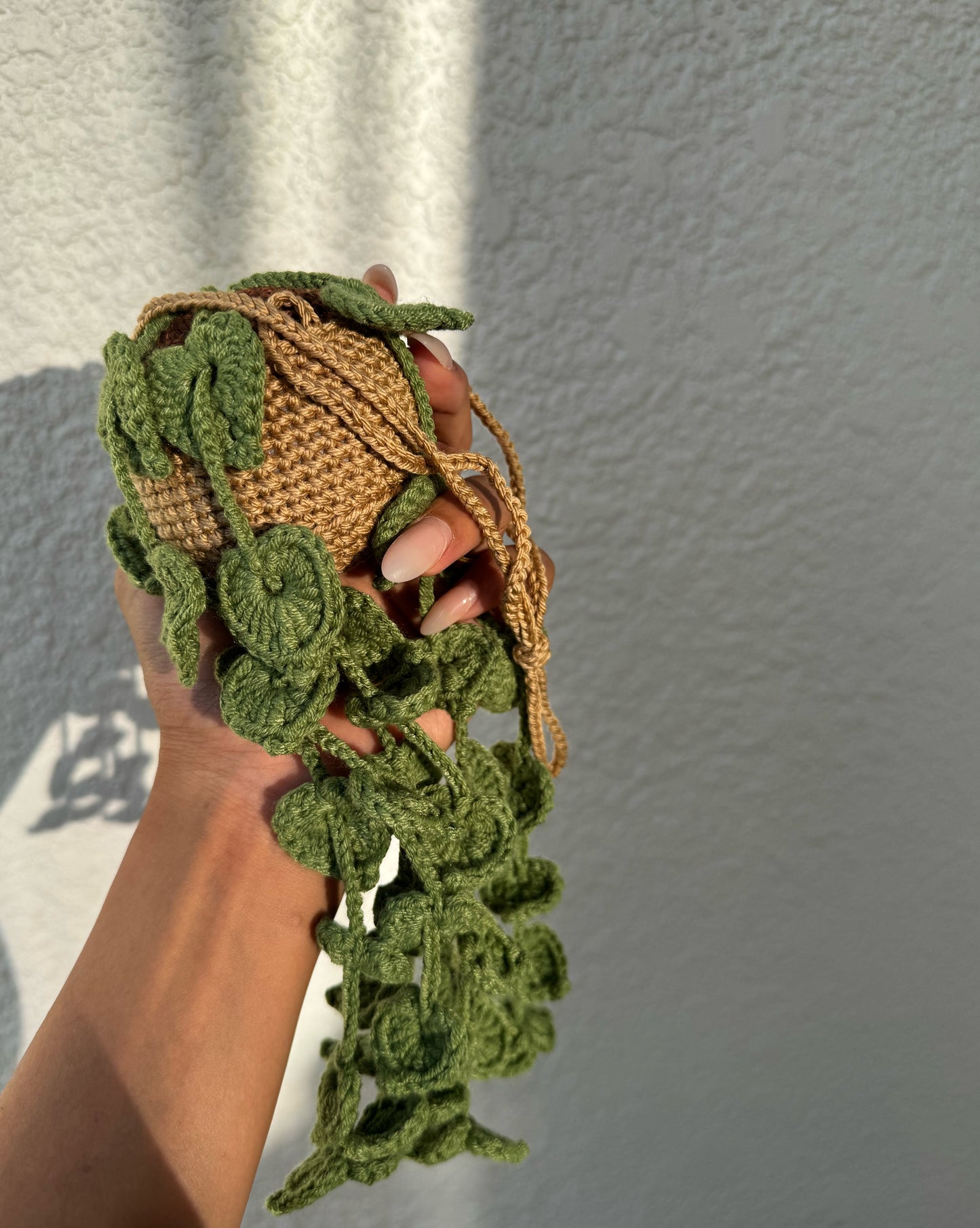 Handmade Crochet String of Hearts Hanging Plant | Faux Houseplant Home Décor