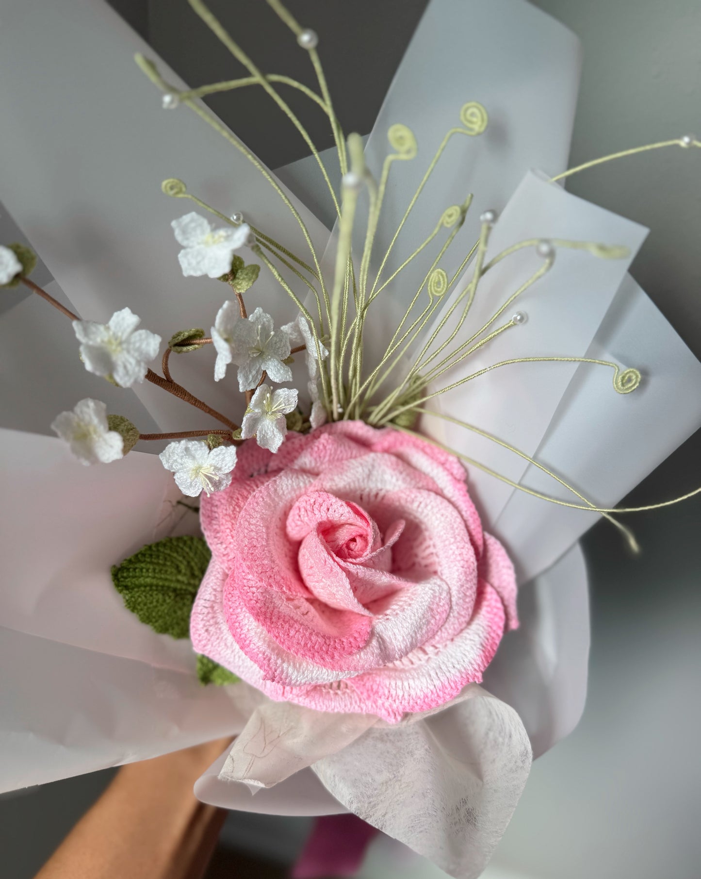 Blush Rose & Sakura Whisper – Crochet Flower Bouquet