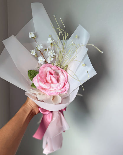 Blush Rose & Sakura Whisper – Crochet Flower Bouquet