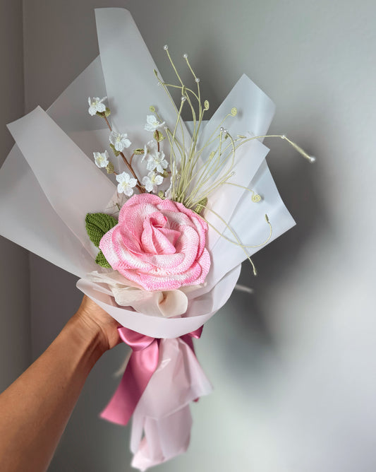 Blush Rose & Sakura Whisper – Crochet Flower Bouquet