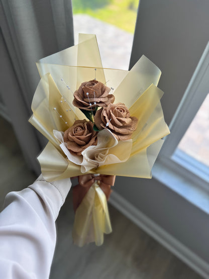 Champagne Crochet Rose Bouquet – Luxury Handmade Forever Roses