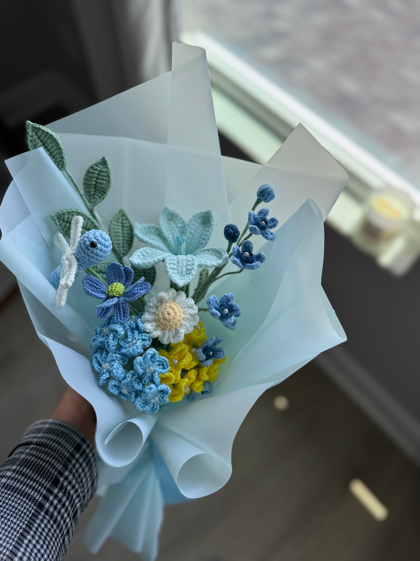 Dragonfly’s Blue Meadow Crochet Bouquet 🩵🪻✨