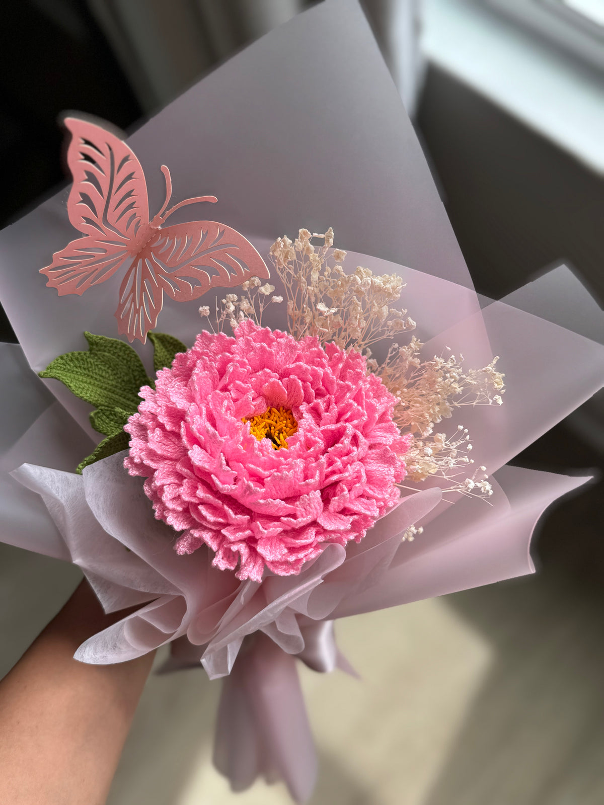Fuchsia Rêverie – Luxury Crochet Peony Bouquet