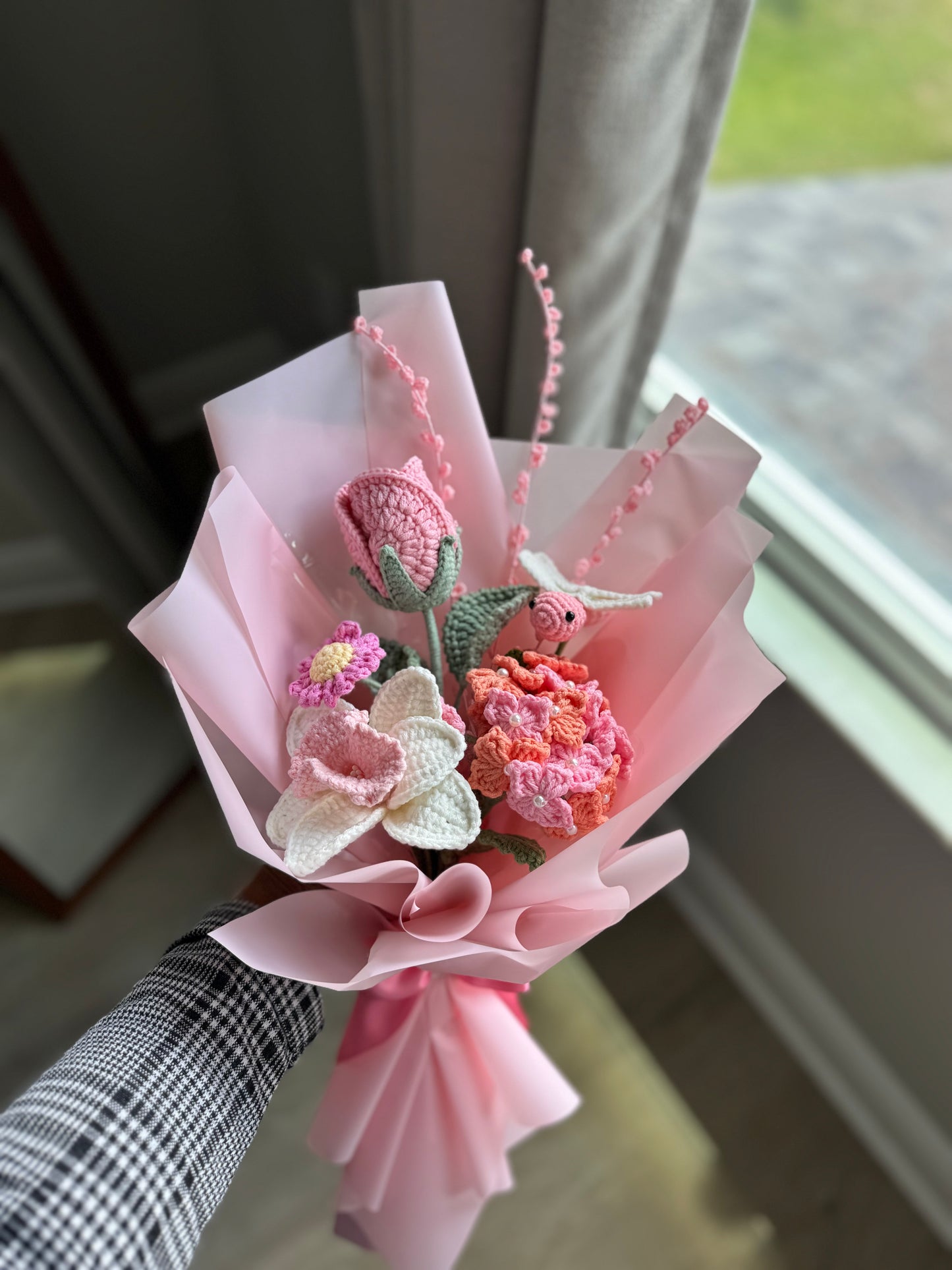 Dragonfly’s Blushing Rose Garden Crochet Bouquet 🩷✨