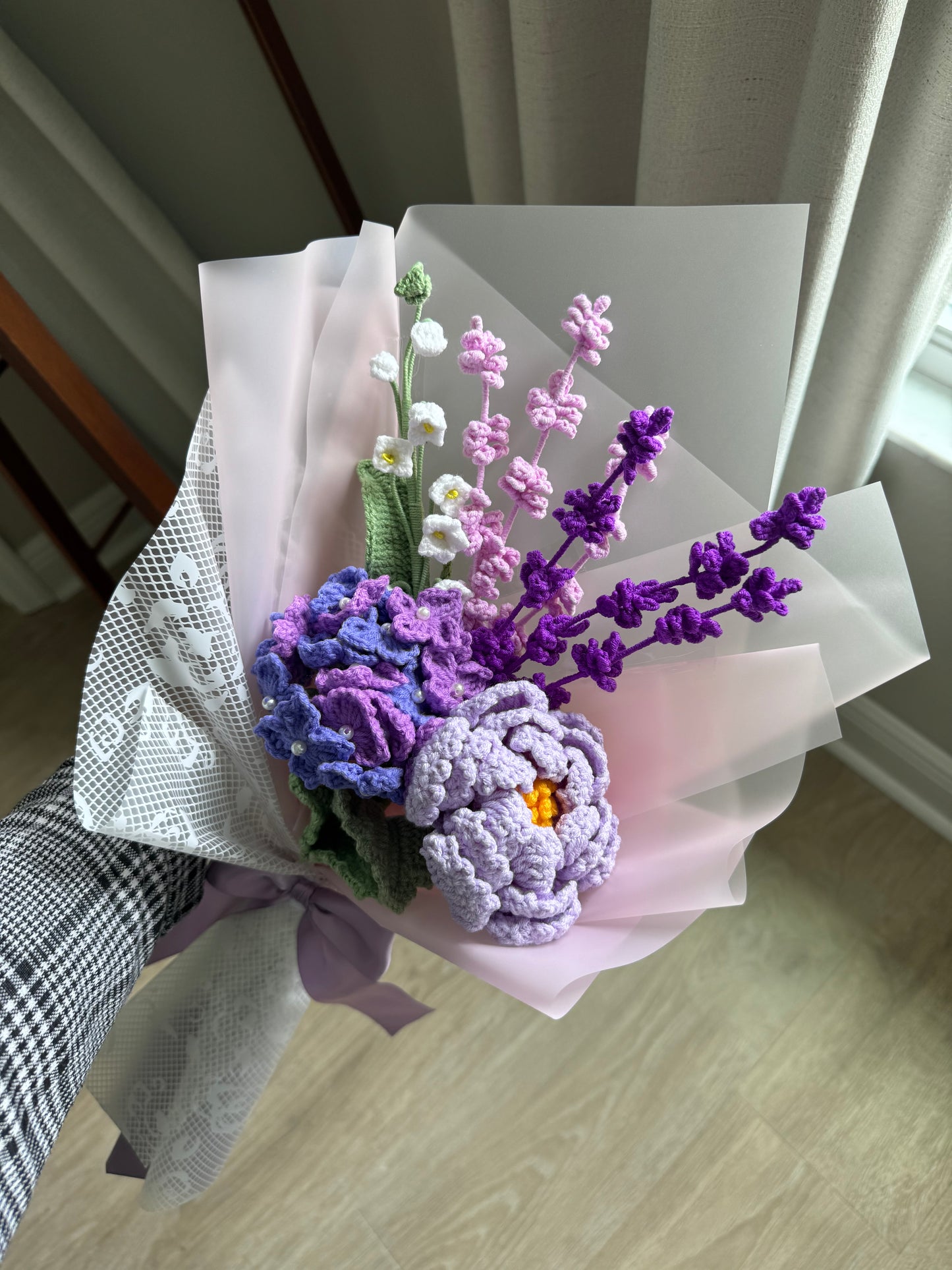 Violet Meadow Crochet Bouquet – Handmade Hydrangea, Peony & Wild Lavender Mix