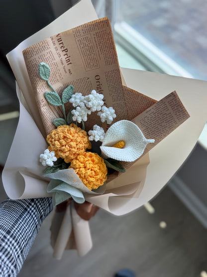 Marigold & Ivory Meadow Crochet Bouquet