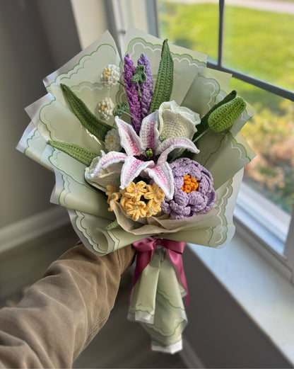 Royal Meadow Reverie – Purple Peony with White Roses, Lavender & Stargazer Lily