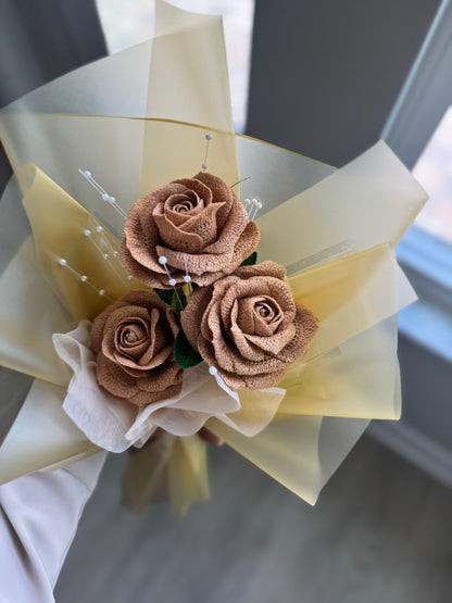 Champagne Crochet Rose Bouquet – Luxury Handmade Forever Roses