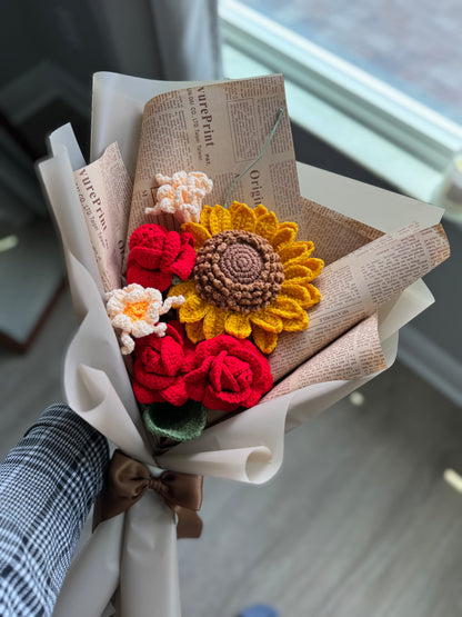 Scarlet & Sunshine Garden Crochet Bouquet